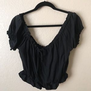 black crop top off the shoulder